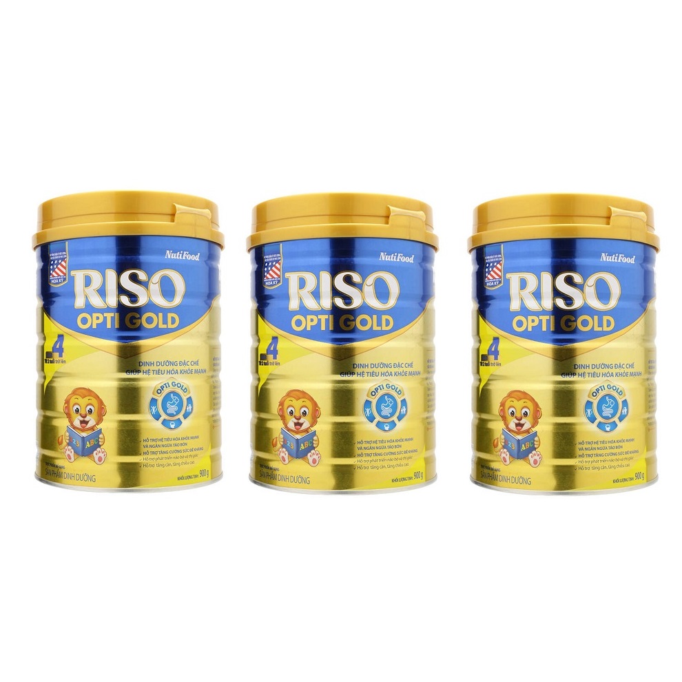 Bộ 3 Lon Sữa NutiFood RISO OPTI GOLD 4 Lon 900g Cho Trẻ Từ 2 Tuổi Trở Lên