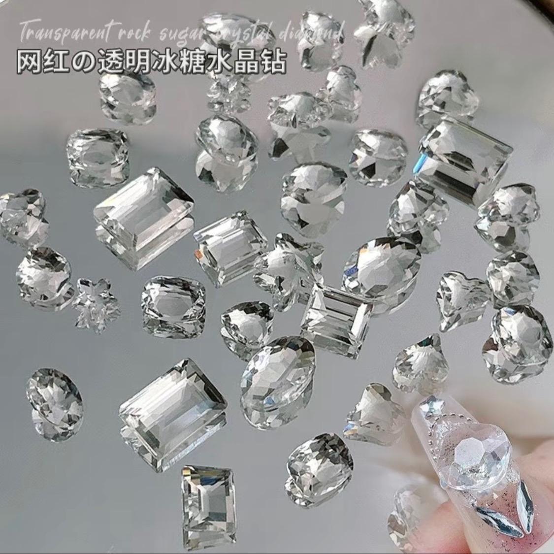 Đá Khối Nail Thủy Tinh 50 Viên, Chân Vàng Đính Móng Sang Trọng, Mix Nhiều Mẫu Sáng Bóng, Làm Nail Độc Đáo Cho Nàng