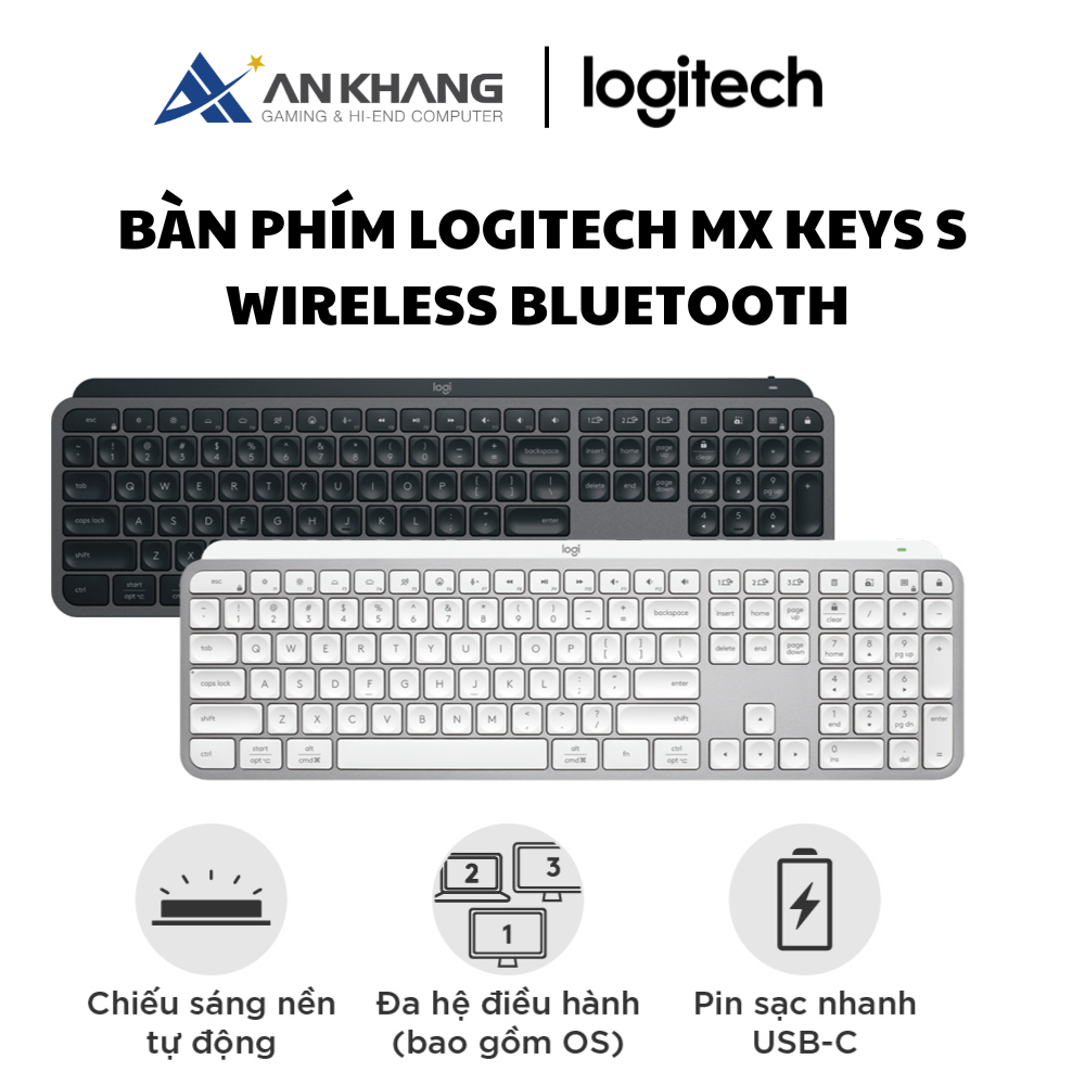 Bàn phím Logitech MX Keys S Wireless Bluetooth - Hàng Chính Hãng - Bảo Hành 12 Tháng