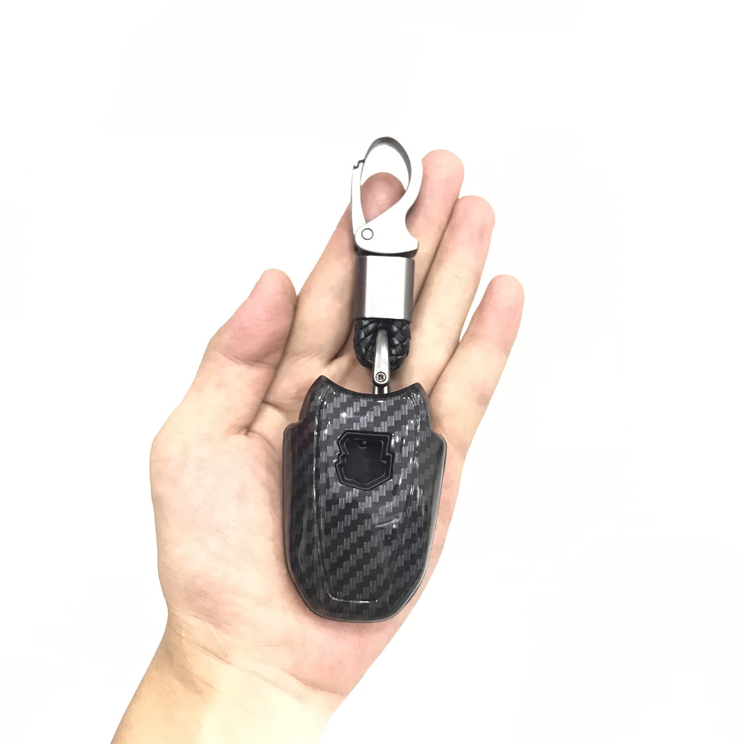 Ốp nhựa carbon lót silicon bảo vệ chìa khóa xe Peugeot 3008 kèm móc đeo INOX