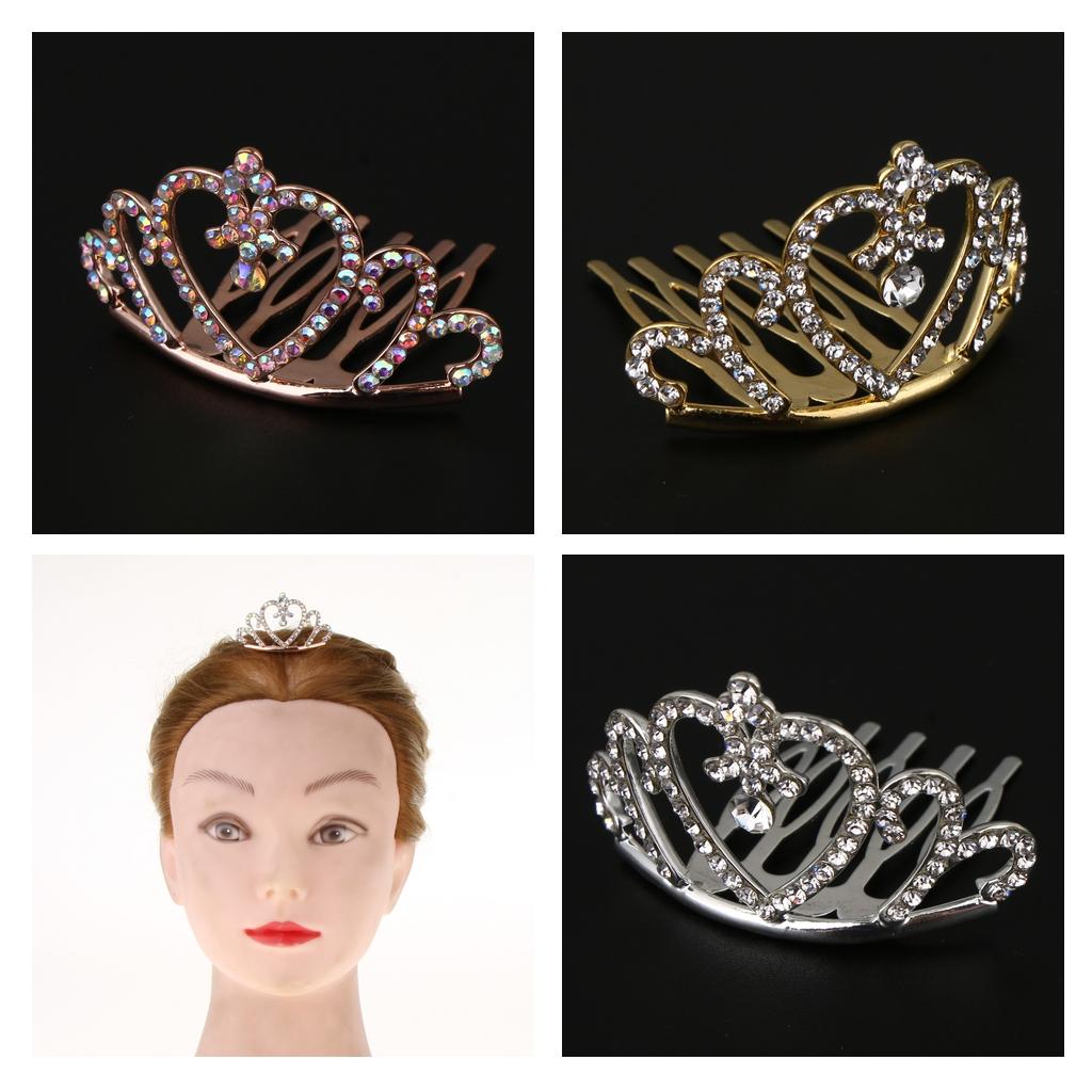 Sparkling Rhinestone Mini Crown Tiara Comb Princess Jewelry