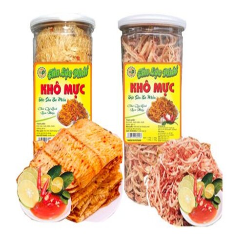 MỰC SẤY KHÔ TẨM VỊ VÀ MỰC SẤY KHÔ XÉ SỢI - MỖI HŨ 200G
