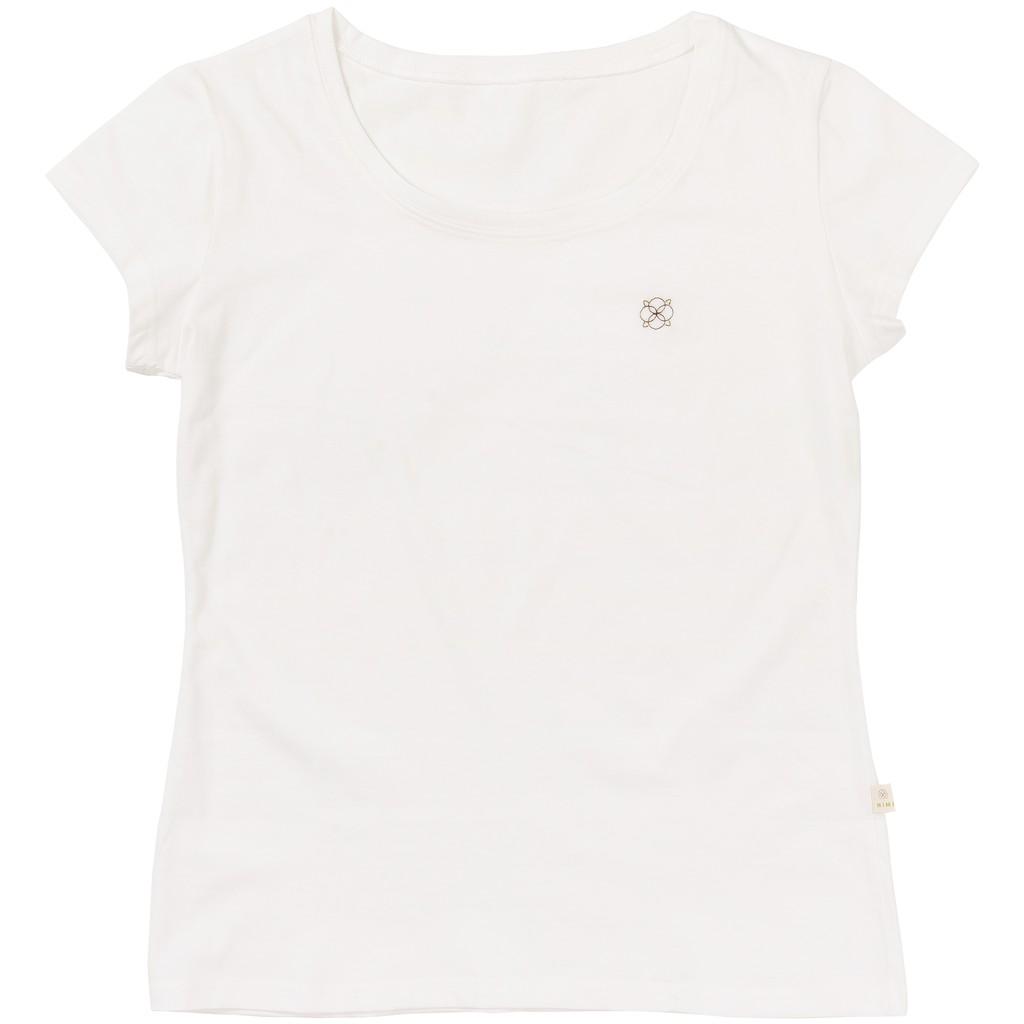 Áo phông nữ sợi bông hữu cơ màu trắng ngà nhãn thêu màu - Organic and Natural Life by Mimi