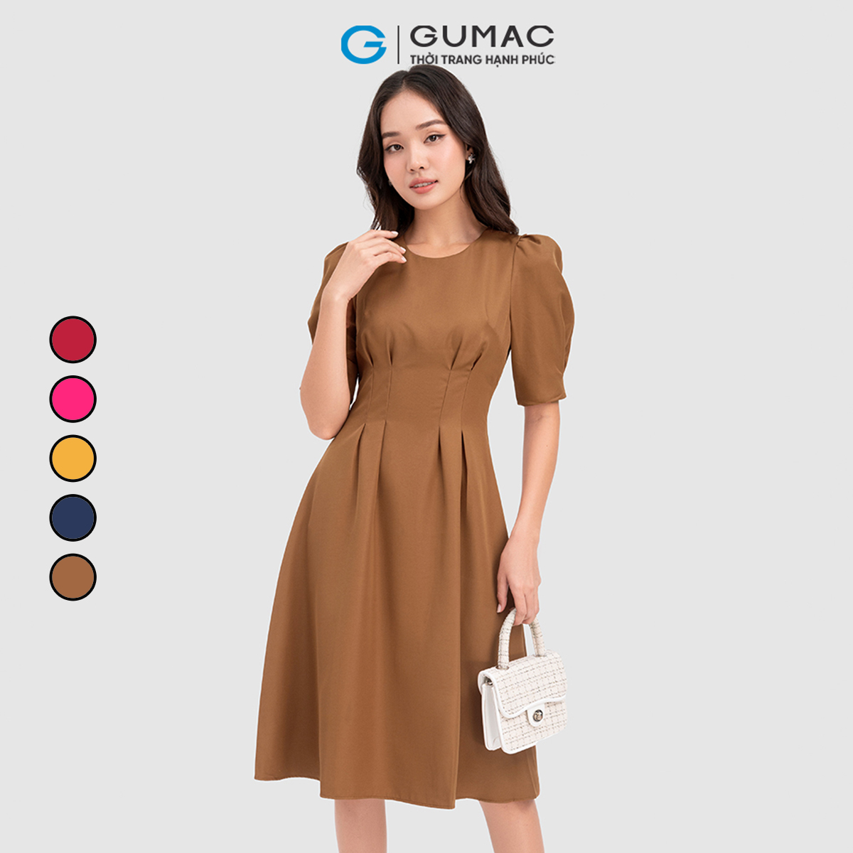 Đầm dáng A tay phồng chiết ly GUMAC LD1002 - DD04035