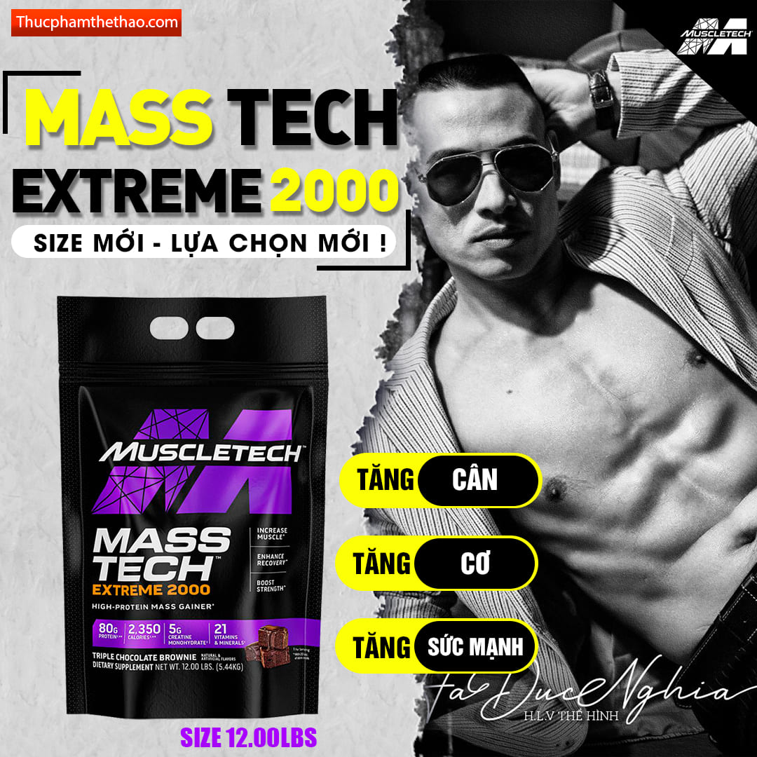 Sữa tăng cân tăng cơ MASS TECH EXTREME 2000 12lbs của MuscleTech - Nhiều Mùi Vị - KÈM QUÀ TẶNG