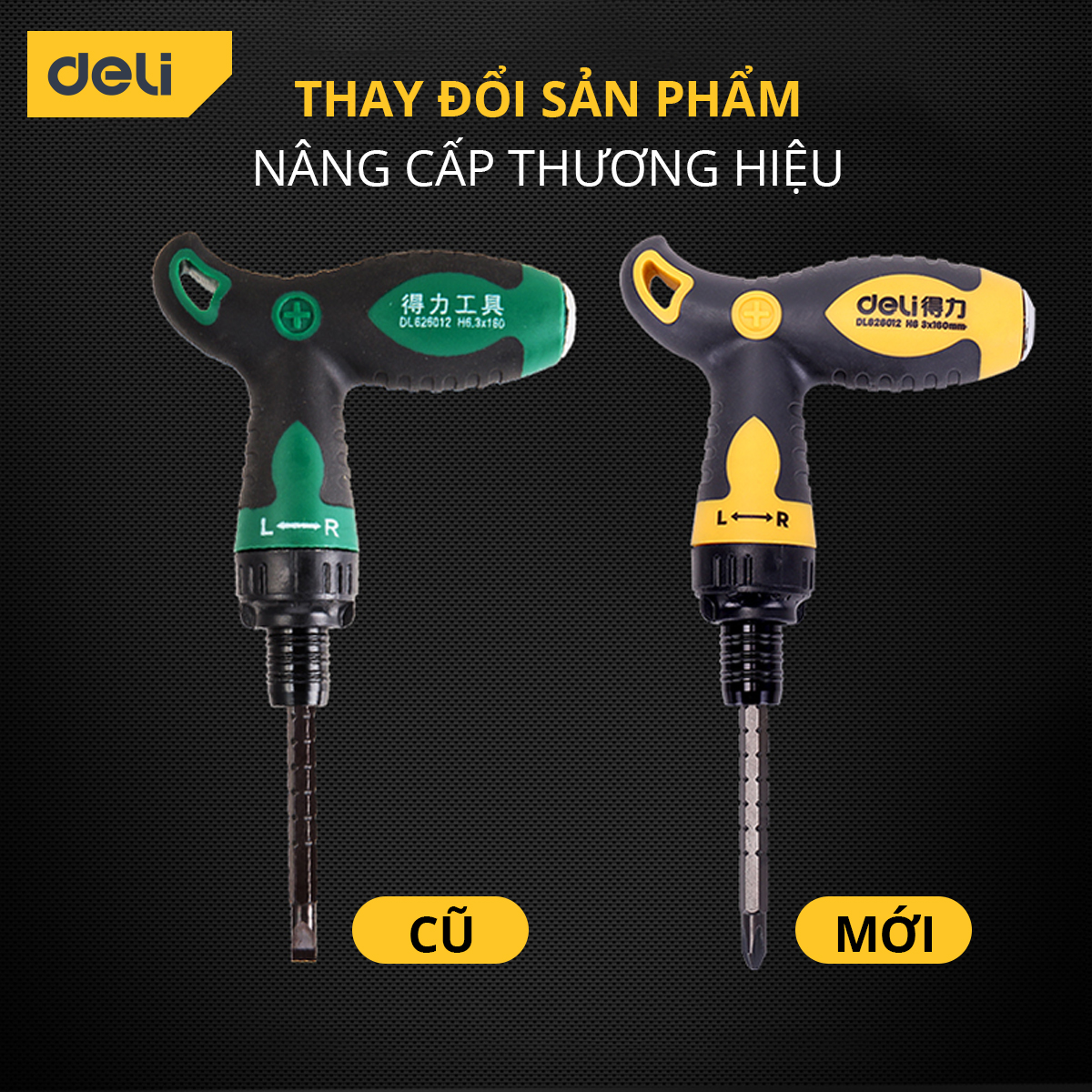 Tua Vít Trợ Lực 2 Đầu Đa Năng Deli, Đầu Vít PH2 2 Cạnh Và 4 Cạnh Tháo Rời - Tay Cầm Chống Trơn Trượt, Tiện Dụng DL626010