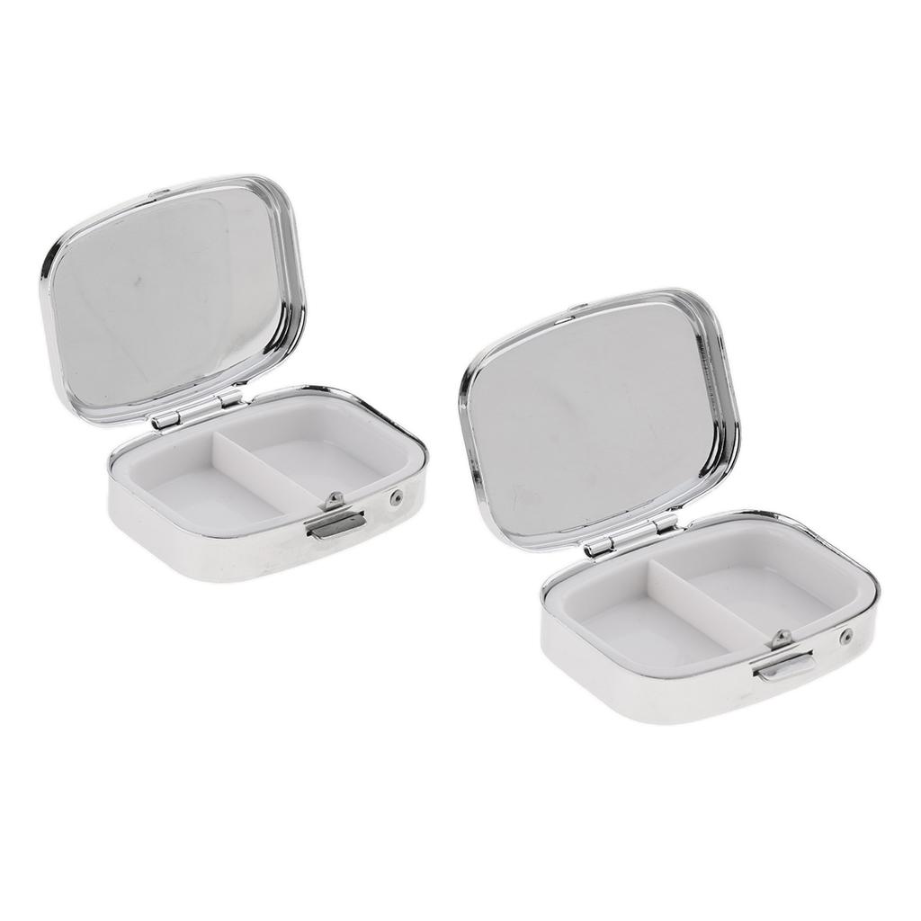 2 Pieces Vitamin Medicine Tablet Box Pill Storage Cases Rectangle 2 Slots