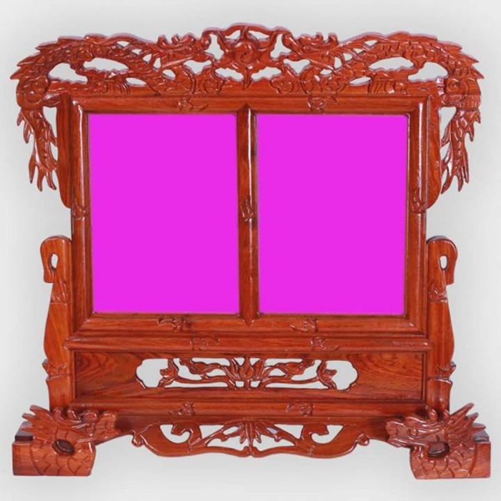 Khung ảnh thờ đôi gỗ hương đục rồng 20x30cm