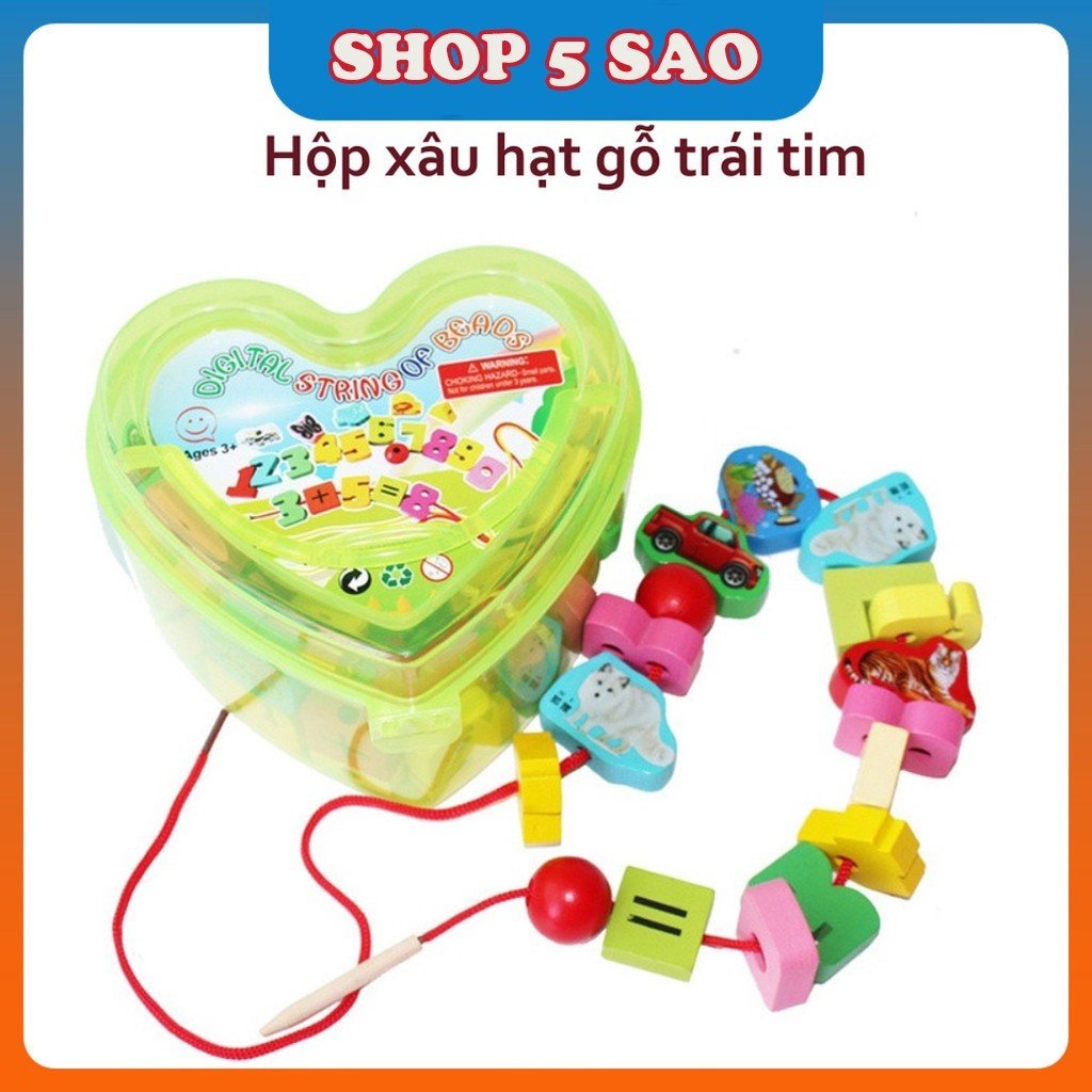 Đồ Chơi Trí Tuệ Montessori - Đồ Chơi Xâu Hạt Hình Trái Tim Cho Bé Từ 3 Tuổi 50 Hình-2 Dây