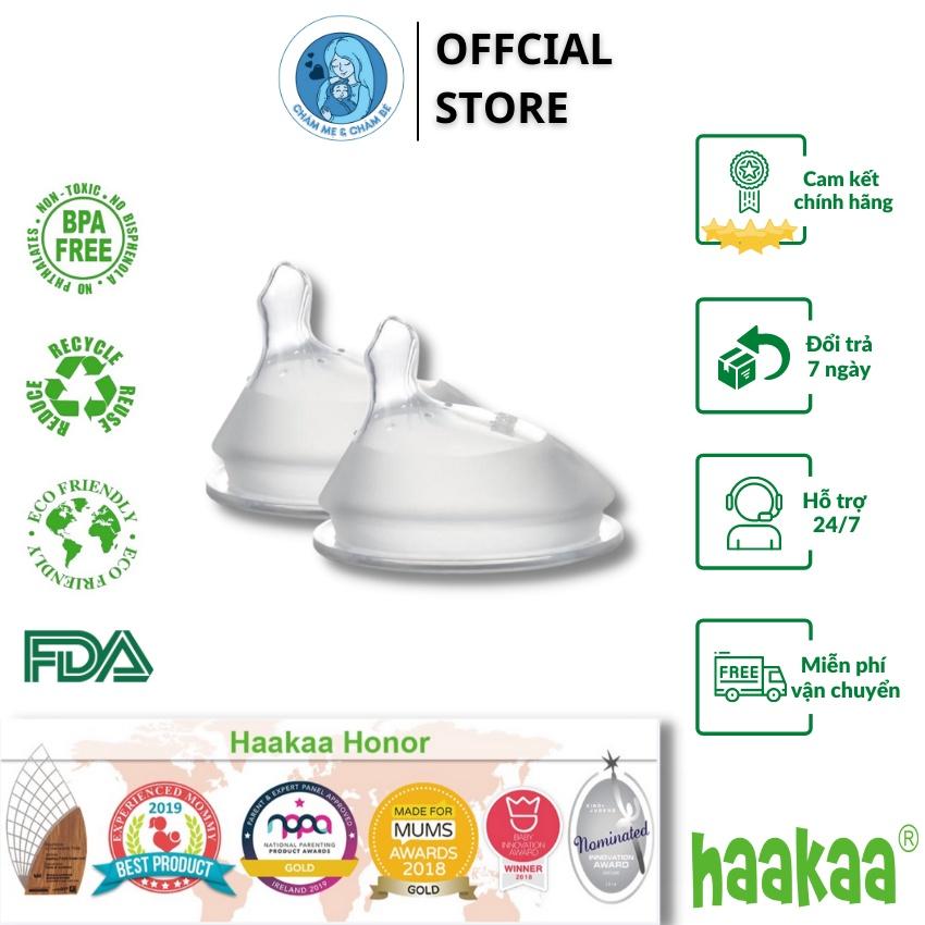 Núm ti chỉnh nha Haakaa. Thiết kế lệch tâm độc quyền. Hộp 2 chiếc. Chất liệu silicone cao cấp. Không chứa BPA, PVC và phthalate