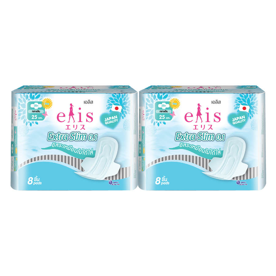 Combo 2 Gói Băng Vệ Sinh Elis Extra Slim 0.1 MP 25cm (8 Miếng / Gói)