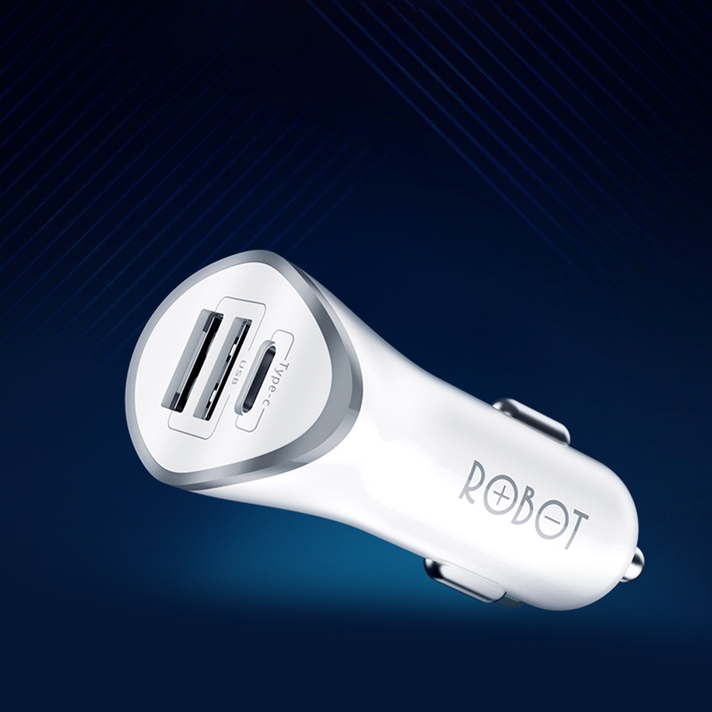 Cốc Sạc Ô Tô ROBOT RT-C08 4.8A 3 Cổng Sạc Ra USB - Hàng Chính Hãng