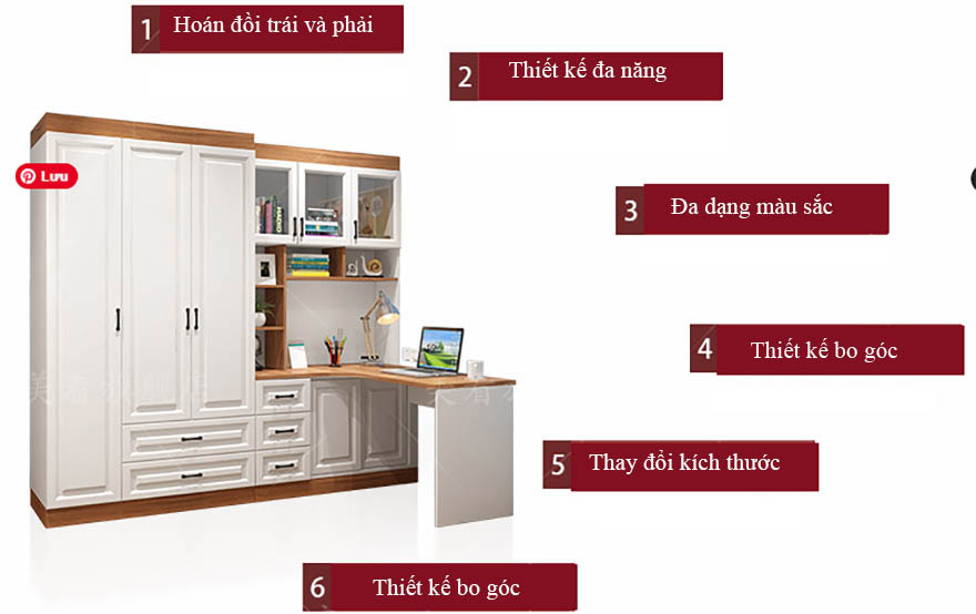 Tủ quần áo gỗ MDF đẹp tiện lợi
