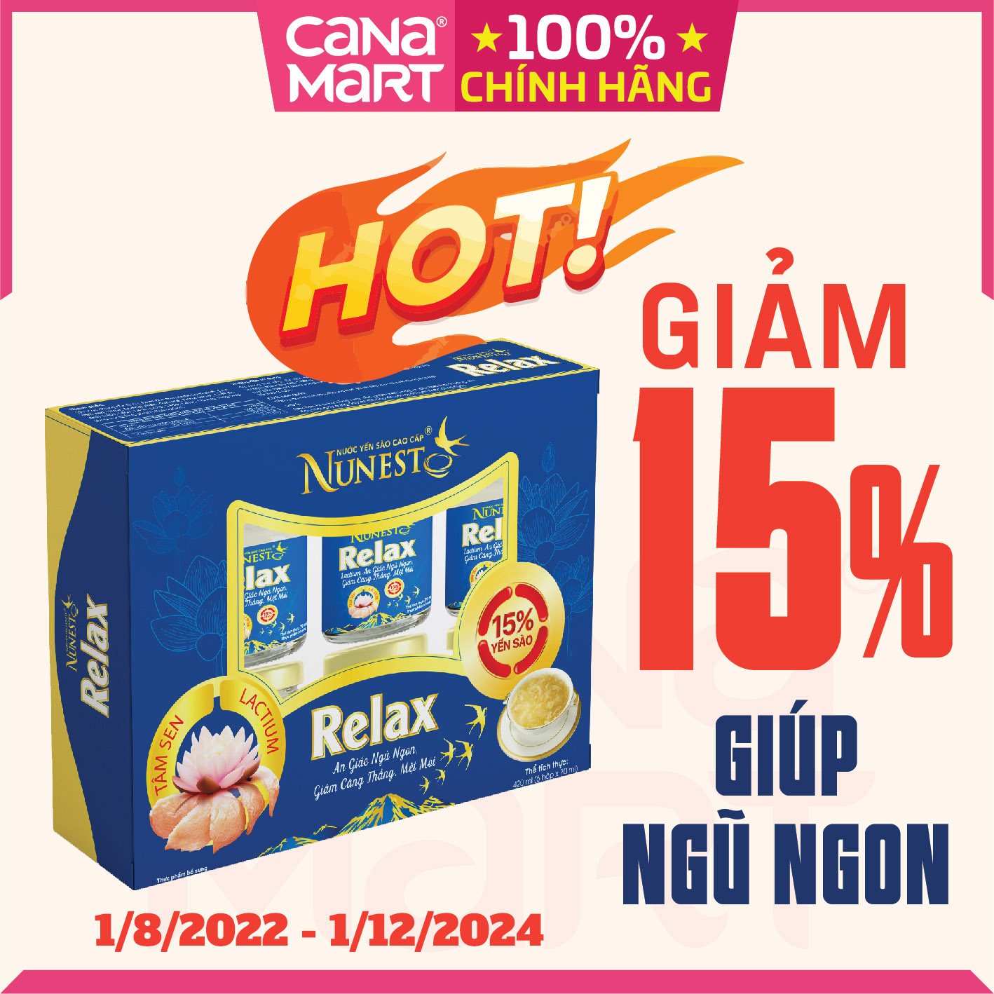 [Hộp 6 lọ x 70ml] Nước yến sào cao cấp Nunest RELAX giúp giảm căng thẳng, mệt mỏi, ngủ ngon