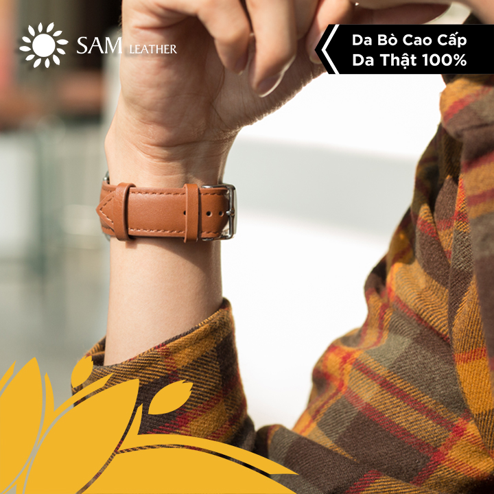 Dây Da Đồng Hồ Da Bò SAM Leather SAM011BW - Màu vàng bò, Lựa chọn màu sắc và chiều rộng tương thích