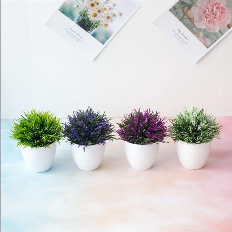 Chậu lá cỏ bonsai giả để bàn nhiều màu -Chậu hoa để bàn-Hoa giả trang trí nhà hàng cafe