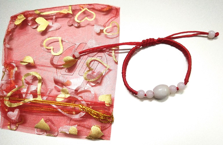 Vòng tay chỉ đỏ may mắn bình an kèm túi đỏ làm quà tặng - 1 hạt ngọc tròn đơn giản