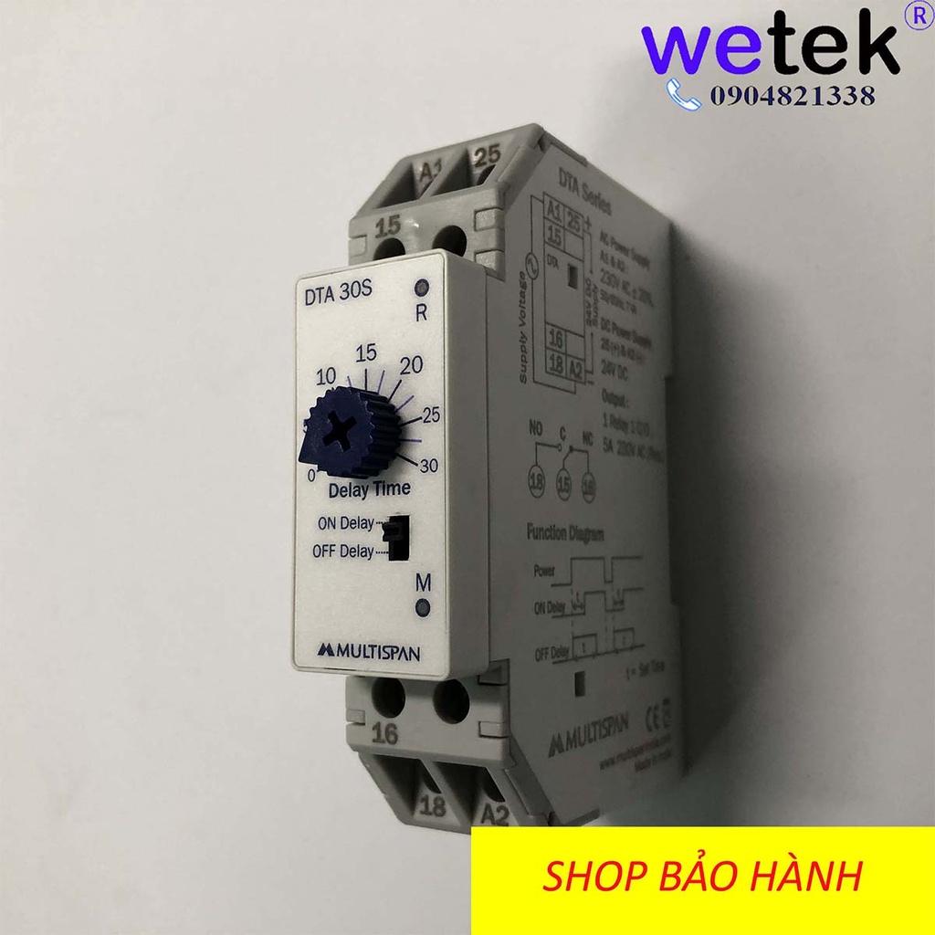 Rơ le thời gian Multispan DTA-30S DTA-60S đóng trễ mở trễ rẻ tốt on / off delay 30s 60s dùng cả nguồn 230Vac va 24Vdc