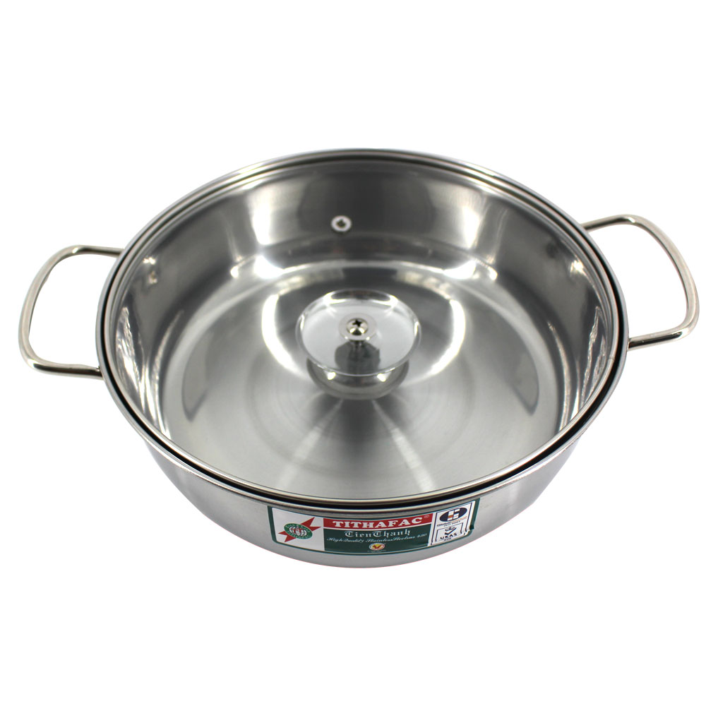 Nồi lẩu Inox nắp kiếng loại đường kính 22 và 24 cm Tithafac