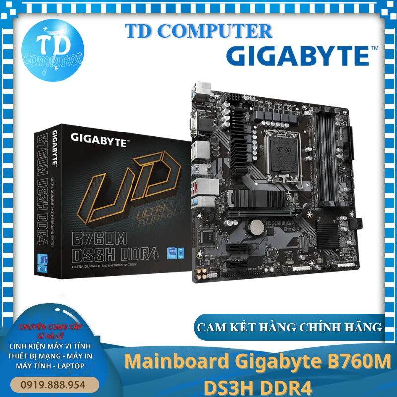 Main Gigabyte B760M DS3H ~ (Socket 1700, HDMI+VGA+DP+TypeC M2 DDR4) - Hàng chính hãng Viễn Sơn phân phối