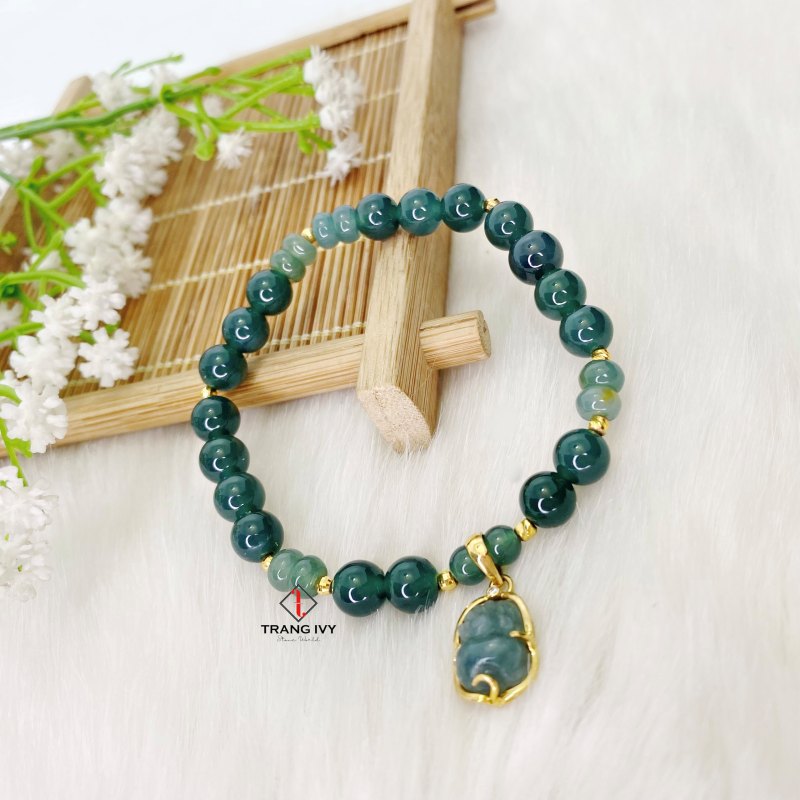 Vòng Tay Lam Ngọc Mix Tỳ Hưu Bọc Vàng 10K