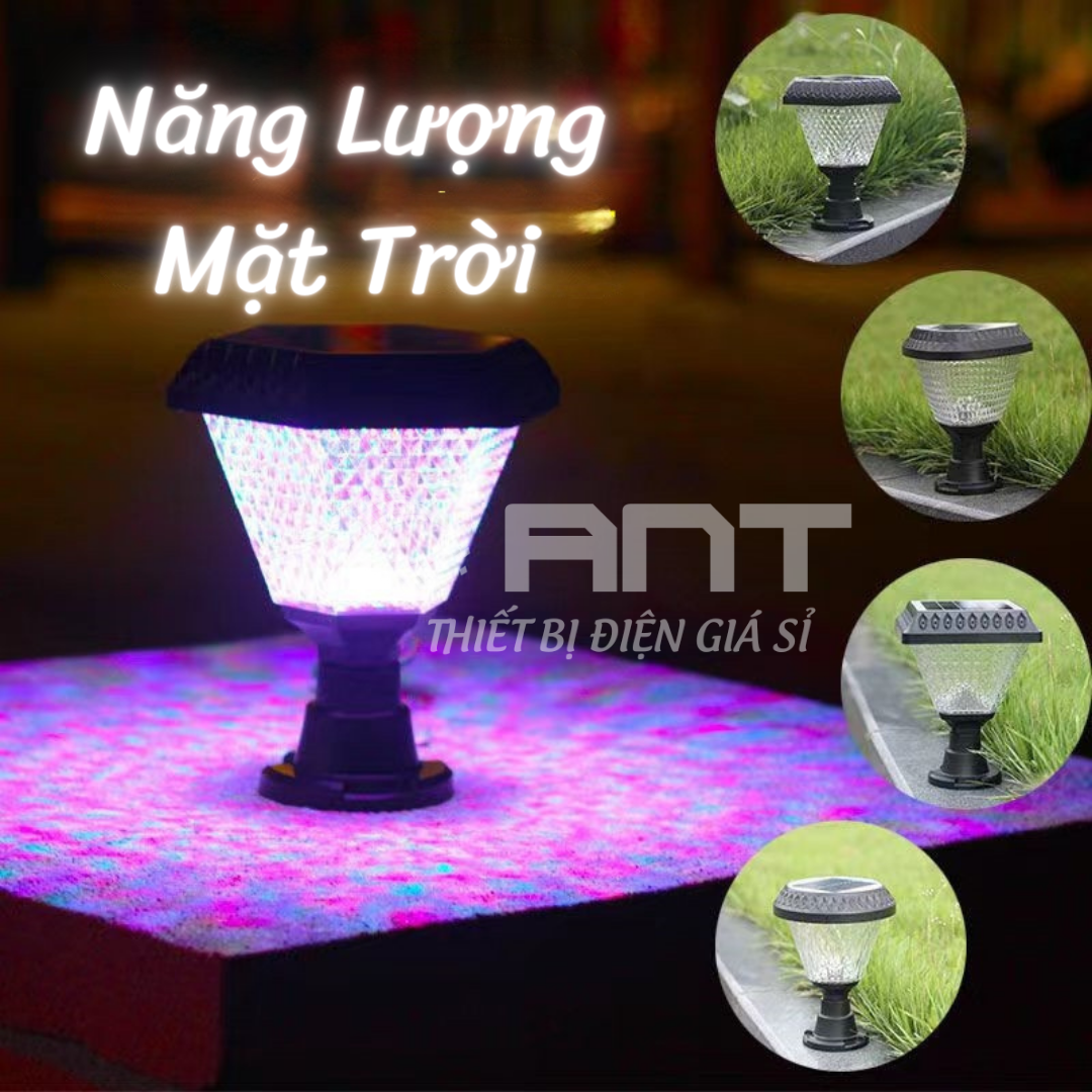 Đèn Led Năng Lượng Mặt Trời Ngoài Trời Đèn Trụ Sân Vườn Chống Nước Đèn Cột Chống Nước IP65 Sạc Năng Lượng Mặt Trời