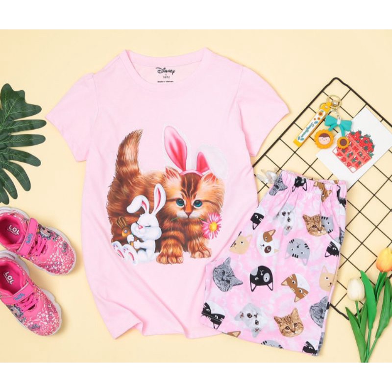 Bộ cotton ngắn tay cho bé gái 4-14t