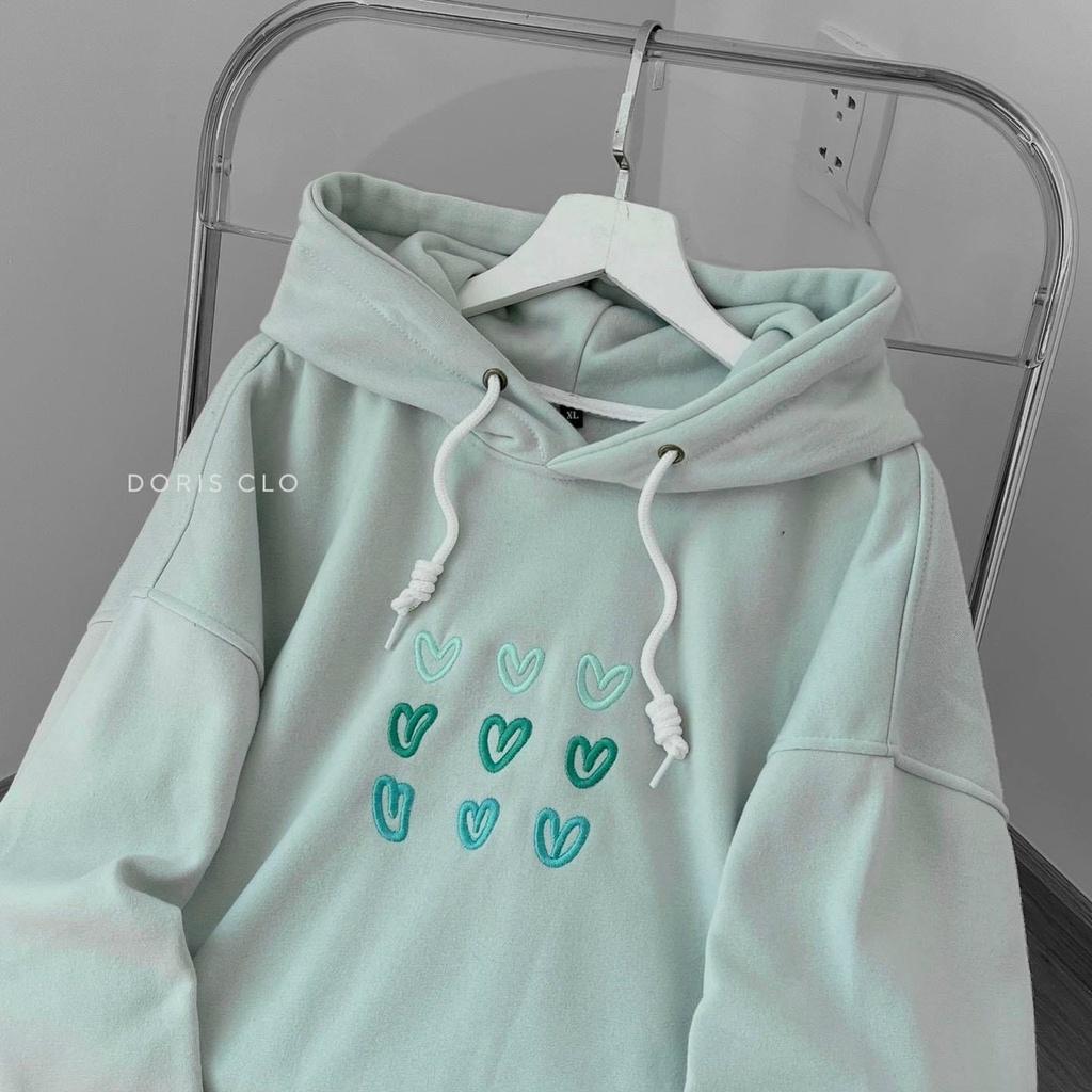 Áo Hoodie Unisex Nỉ Bông Form Xinh Logo Tim Thêu Sắc Nét