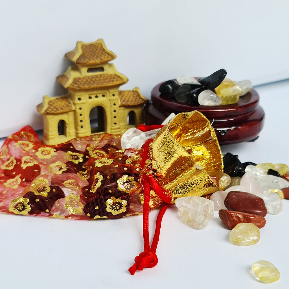 Túi Quà Tặng Tài Lộc Đá Thạch Anh Đa Sắc - 100g - Mx - Hợp Mệnh Kim, Mộc, Thuỷ, Hoả, Thổ
