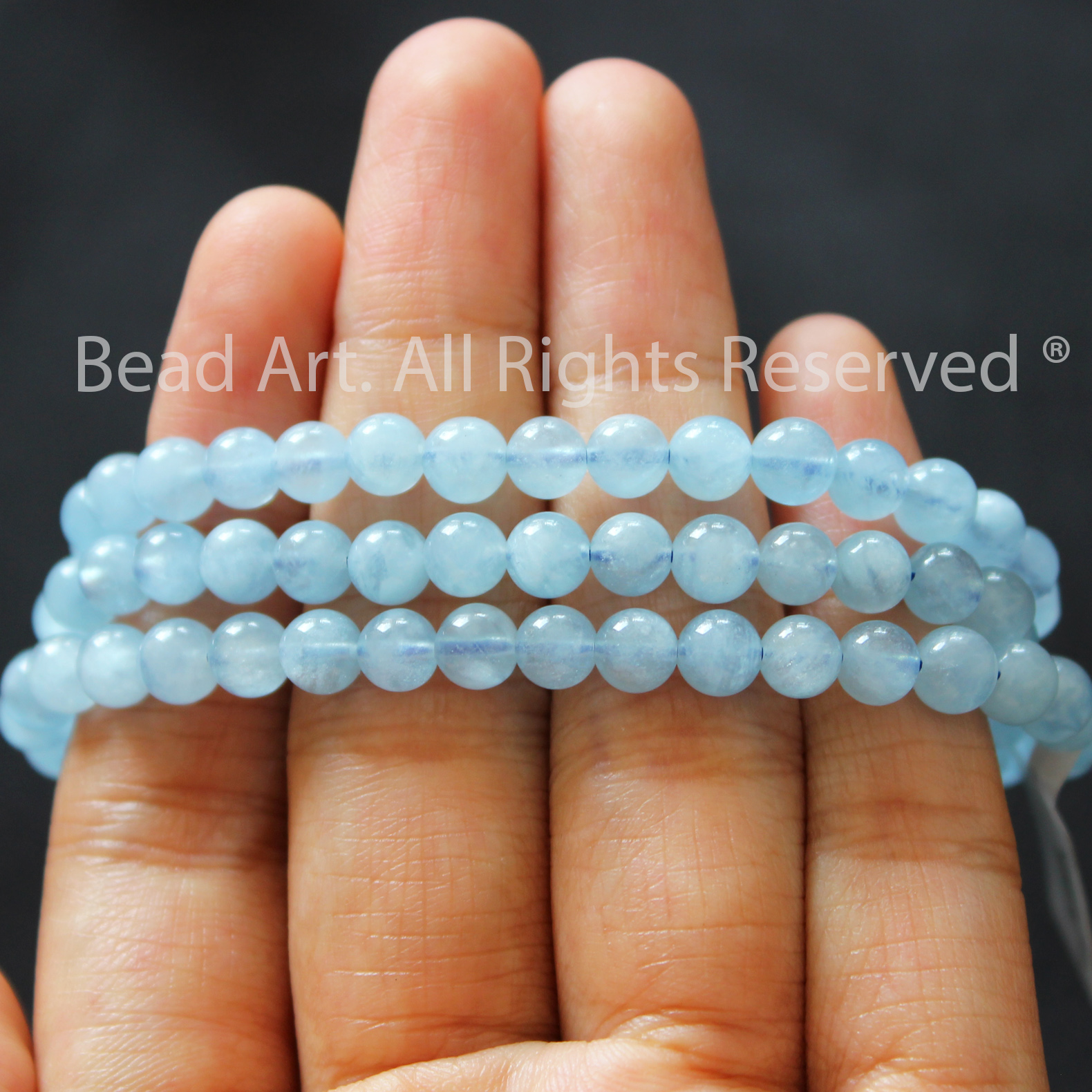 6MM Đá Aquamarine Hải Lam Ngọc Tự Nhiên Xanh Biển Loại AB, Mệnh Thuỷ, Mộc, Phối Vòng Tay Phong Thuỷ, Chuỗi Hạt - Bead Art