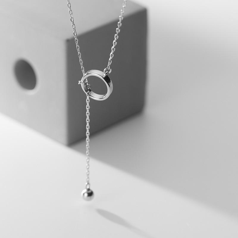 Dây chuyền bạc Ý s925 hình chữ Y thả bóng bi dài D5796 - AROCH Jewelry