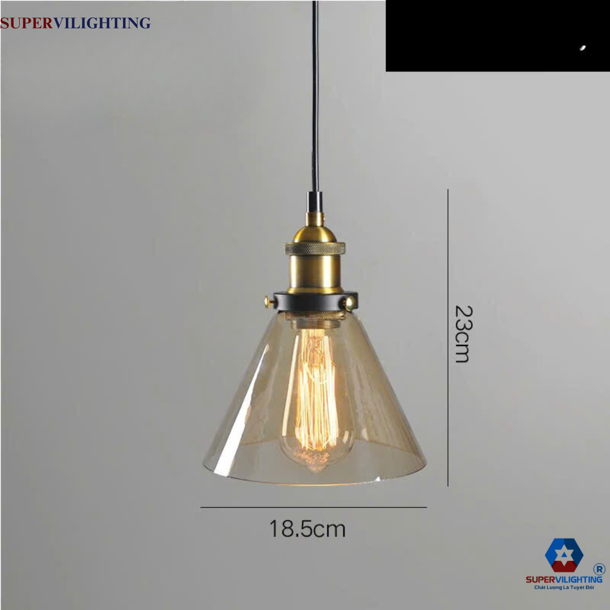 Đèn thuỷ tinh đui đồng thả trần trang trí phòng khách SuperVilighting màu chà decor quán