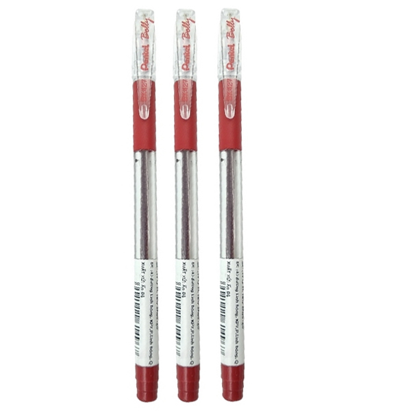 Bộ 3 Bút Bi Nắp Đậy Pentel BK427-B - Màu Đỏ