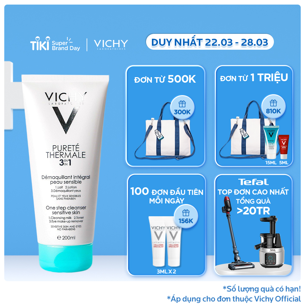 Sữa Rửa Mặt Tẩy Trang 3 Tác Dụng - Purete Thermale One Step Cleanser (3 In 1) Vichy 200ml - 100703307