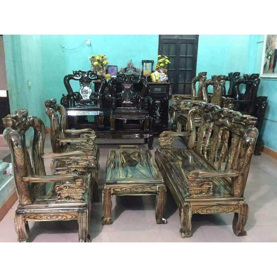 Bộ bàn ghế giả cổ trạm đào gỗ tràm
