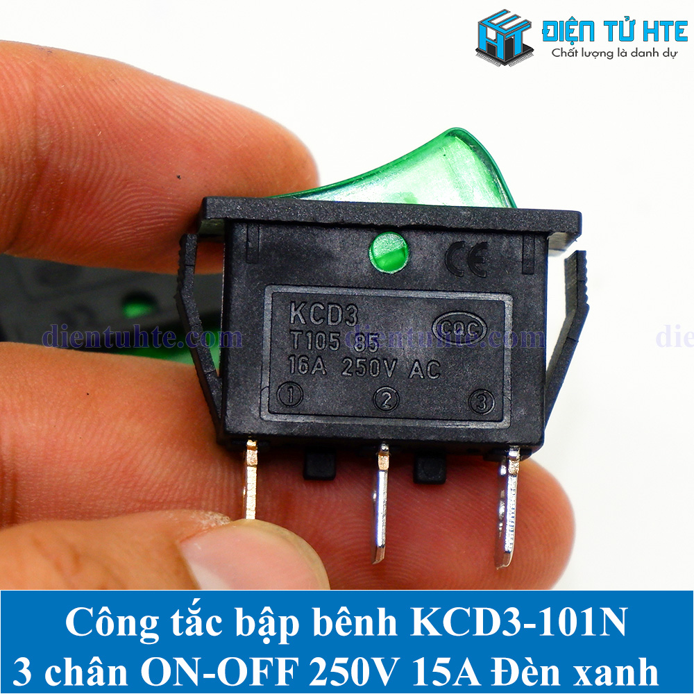 Bộ 2 Công tắc bập bênh KCD3 KCD3-101N 3 chân 250V 16A có đèn