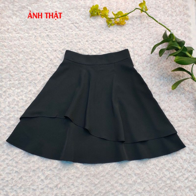 Chân Váy Công Sở New Design Thiết Kế 2 Tầng Váy Xòe Tôn Dáng Midi Che Khuyết Điểm, Vải Tốt Màu Đen Co Giãn Mặc Mát