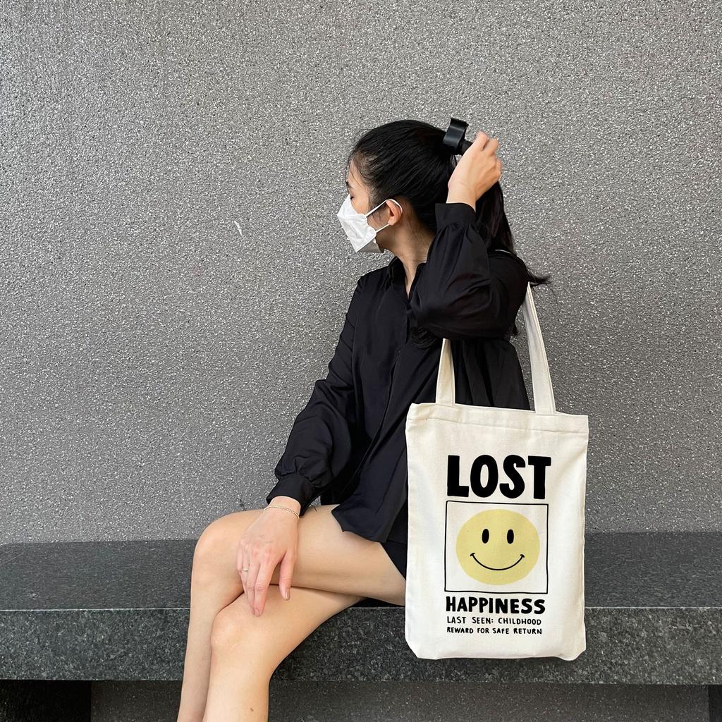 Túi tote vải mộc Tiệm nhà Pony dây kéo in hình Lost happiness PM47