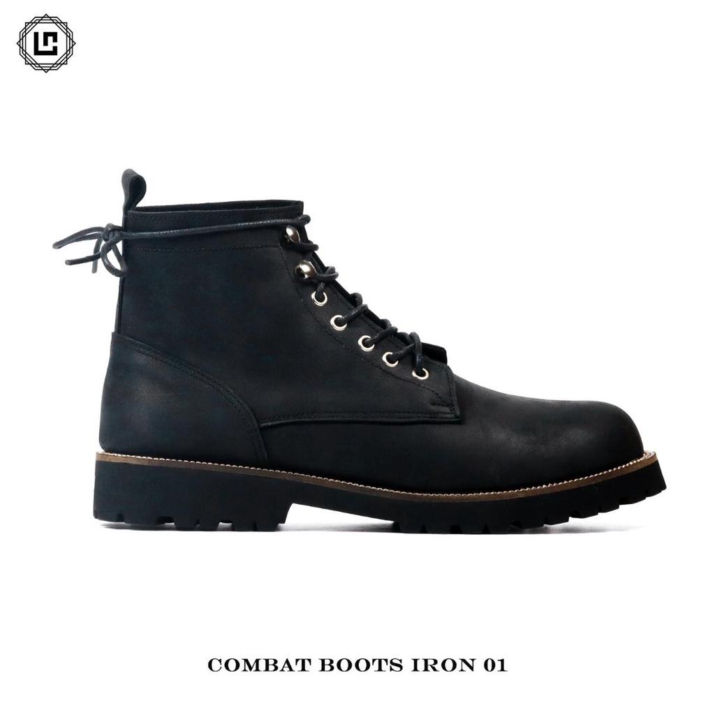 Giày da nam Combat Boots Iron 01 (Iron01), da bò sáp đen, đế cao su đúc CNM, Lucas Shoes bảo hành 1 năm