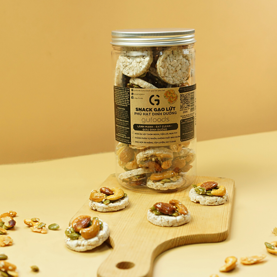 Snack gạo lứt phủ granola siêu hạt GUfoods - Bữa ăn nhẹ tiện lợi, Giàu đinh dưỡng, Ăn vặt healthy, Hỗ trợ giảm cân, Ăn kiêng, Eat clean, Thuần chay