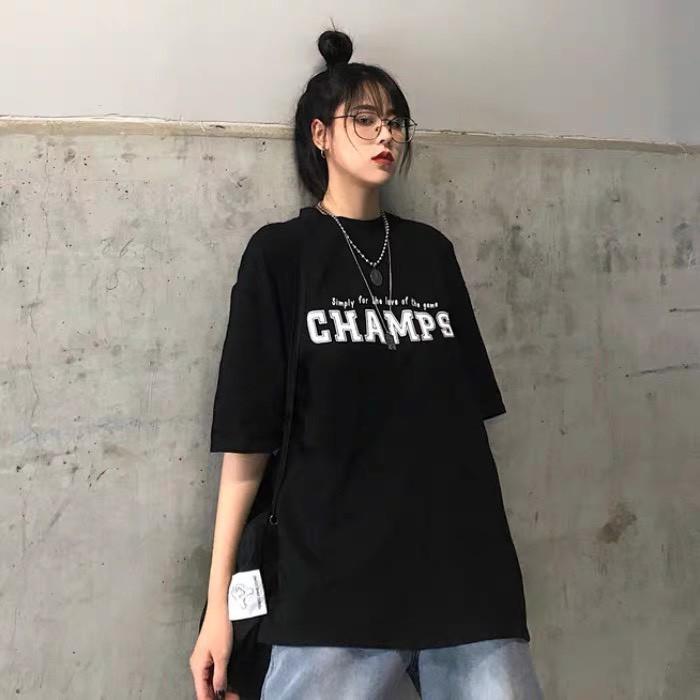 áo thun tay lỡ unisex form rộng CHAMPS, áo phông nam nữ oversize 2 màu đen trắng co giãn 4 chiều ATL86 - Beshine Store