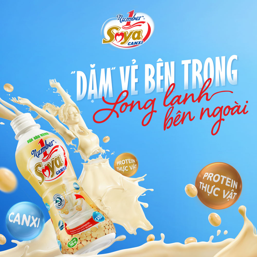 Thùng 24 chai Sữa đậu nành Number 1 Soya Canxi chai PET 268 ml