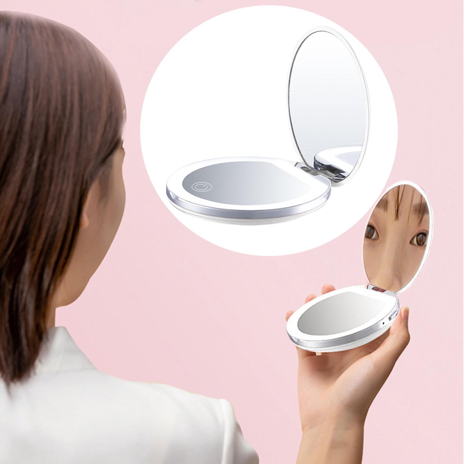 Makeup Mirror Compact Cosmetic Folding Portable Pocket With LED Lights Lamps