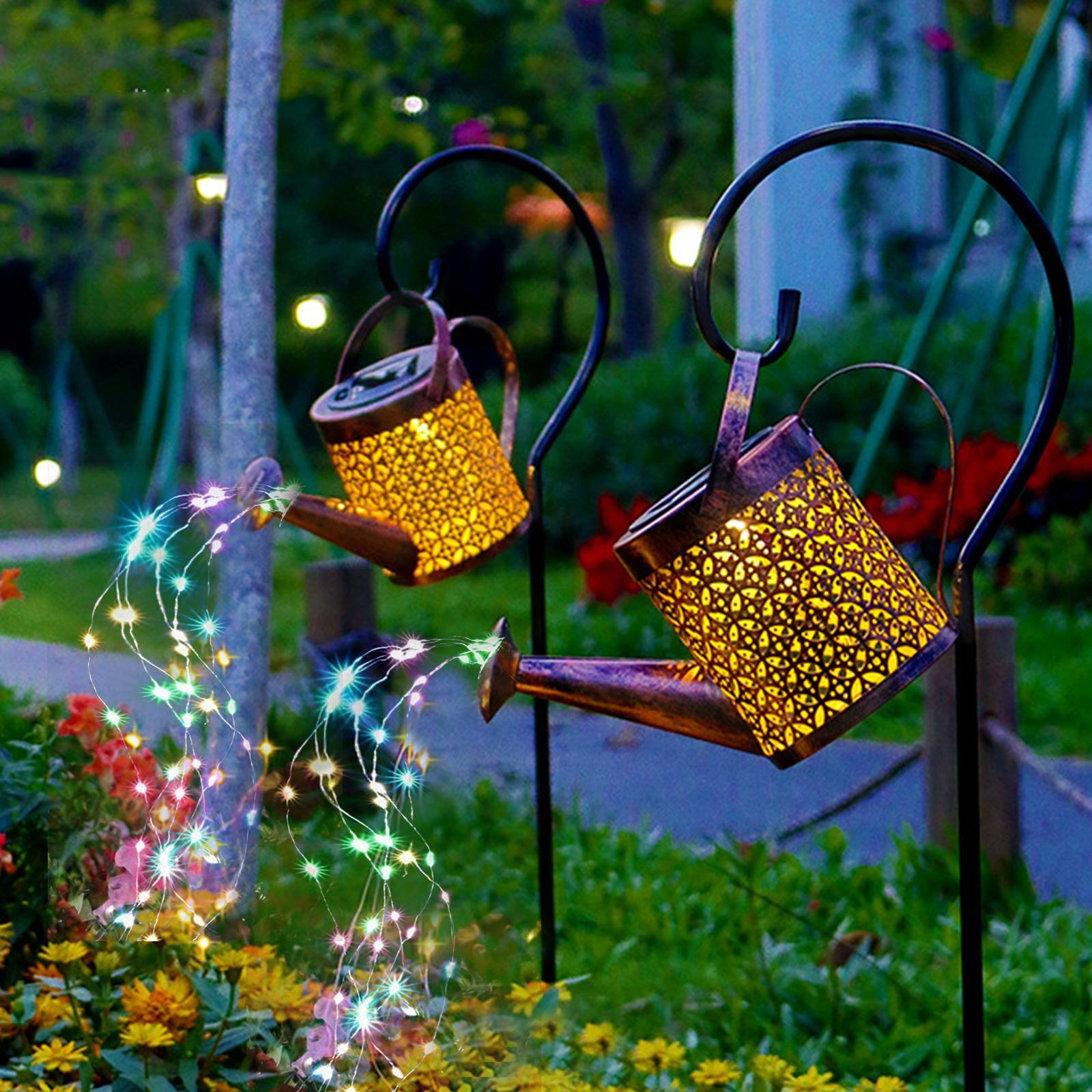 Outdoor Solar Watering Can with Lights for Patio Decoration