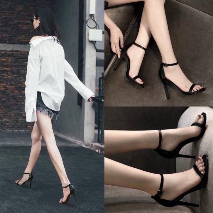 sandal nữ quai ngang cao gót nhọn 9p form chuẩn