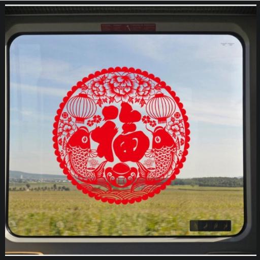 Decal Trang Trí Tết - Vòng Tròn Đỏ Cá ché lồng đèn nhỏ Chúc Tân Xuân ( KÈM ẢNH + VIDEO THẬT )