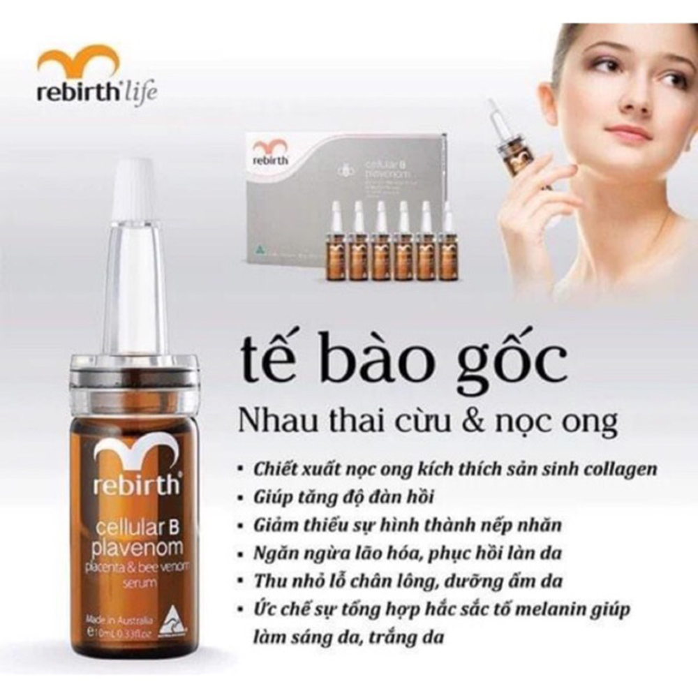 Serum tế bào gốc Nhau thai cừu và Nọc ong Rebirth Cellular B Plavenom 10ml - Ngăn ngừa sạm nám, chống lão hóa và làm trắng da