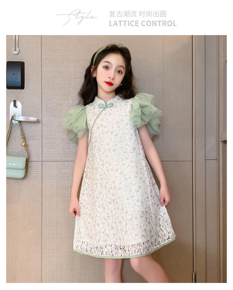 SHUANGYAN Đầm sườn xám cho bé gái Trang phục mùa hè 2023 Phong cách phương Tây Thời trang Hanbok váy công chúa cho bé gái váy mùa hè