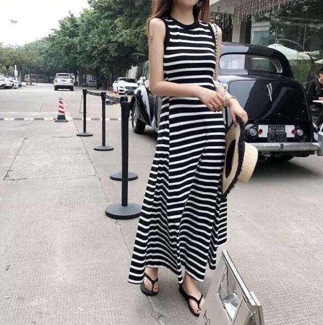 ĐẦM MAXI THUN SỌC VIỀN BO