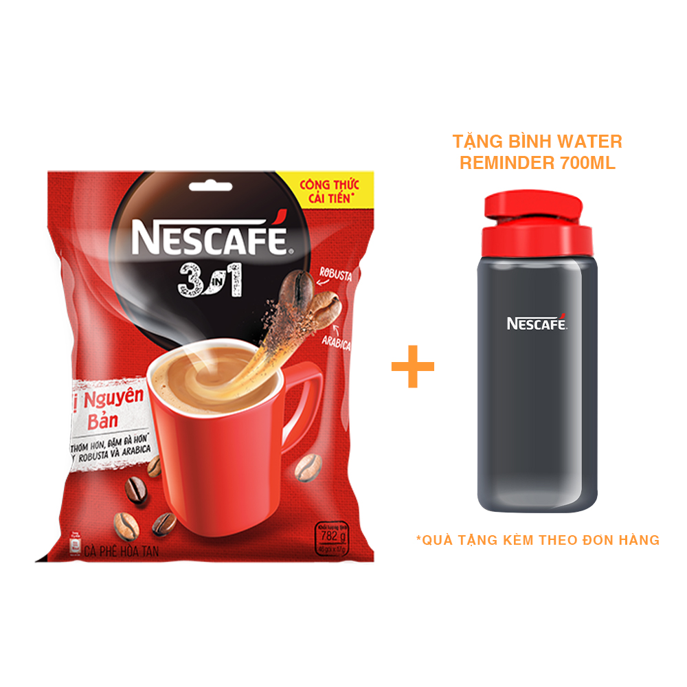 NESCAFÉ 3IN1 Công thức cải tiến - Vị nguyên bản - Túi 46 gói (17g)) - [Tặng 1 bình nước Water Reminder 700ml]